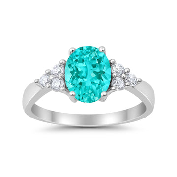 Solitaire Oval Three Stone Simulated Paraiba Tourmaline CZ 925 Sterling Silver